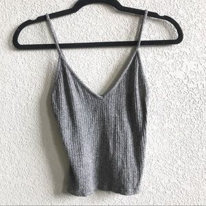Brandy Melville Grey Ribbed Knot Crop Tank